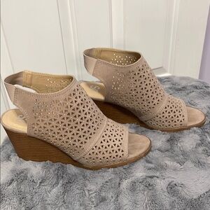 SO Tan Wedge Sandals with Perforated Design
